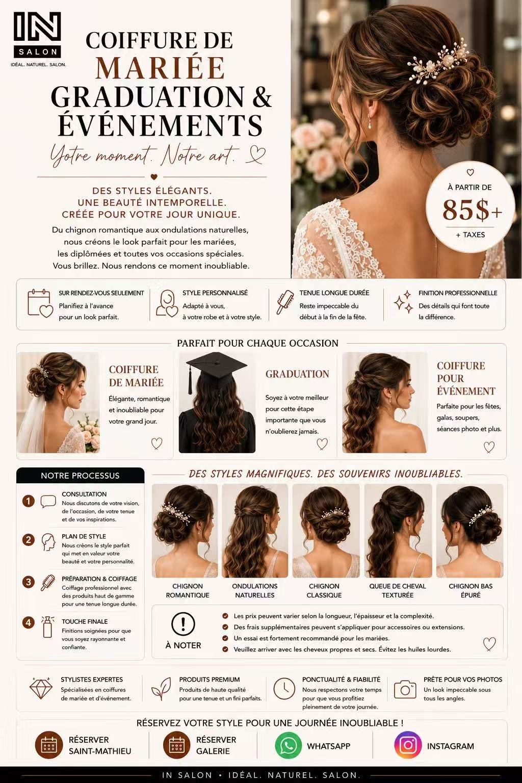 Coiffure de mariée, graduation et événements