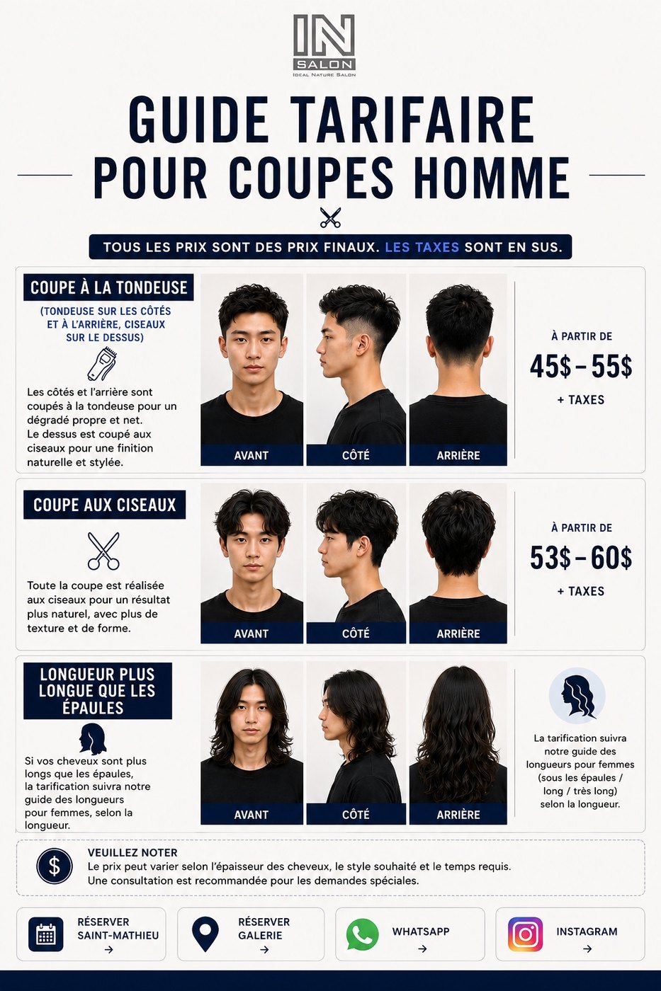 Men's hair length pricing guide
